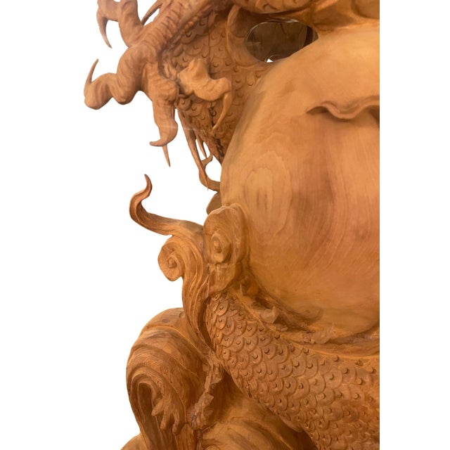 Large 20th Century Vietnamese Nhất Long Vờn Ngọc Dragon Pearl Wood Sculpture For Sale - Image 9 of 12