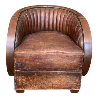 Art Deco Brown Leather Club Chair For Sale