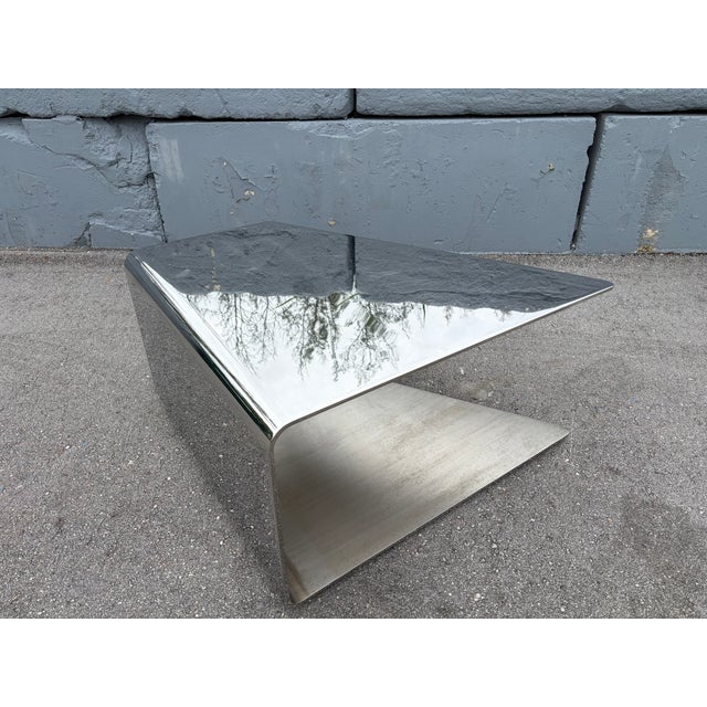 Monumental Sculptural Polished Stainless Steel Cantilever Coffee Table, Usa For Sale - Image 16 of 17