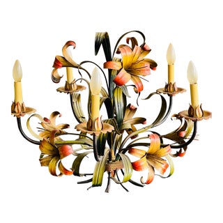 Vintage Italian Toll Tiger, Lily, Chandelier, Five Arms For Sale