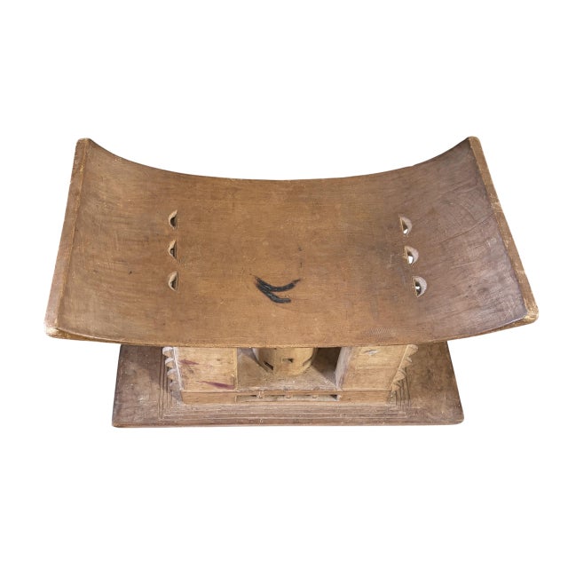 Brown Vintage /Rare /Old Royalty Ashanti Carved Wood Stool 18" W by 11" H For Sale - Image 8 of 9