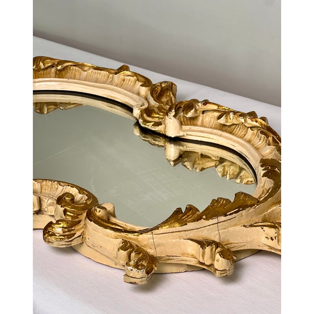 Pair of 19th Century Italian Rococo Style Carved Cream Painted and Giltwood Mirrors For Sale - Image 14 of 15