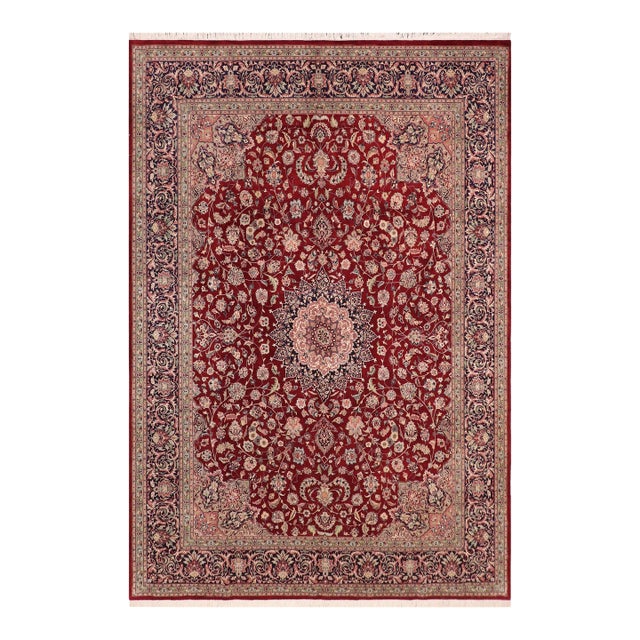 Shabby Chic Isphan Pak-Persian Red/Blue Wool&Silk Rug - 10'0'' X 13'9'' For Sale