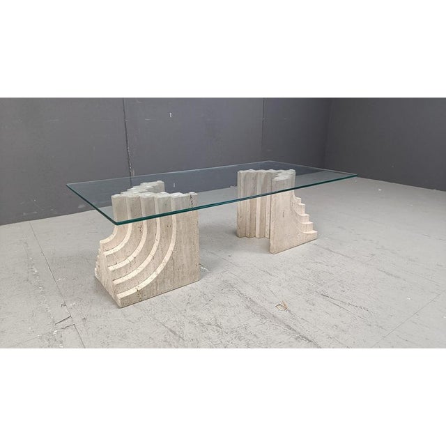 Glass Vintage Travertine Coffee Table with Glass by Carlo Scarpa, 1970s For Sale - Image 7 of 12