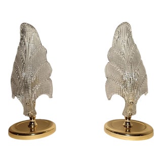 Mid-Century Regency Brass Bedroom Lamps in Murano Glass from Barovier, 1970s, Set of 2 For Sale