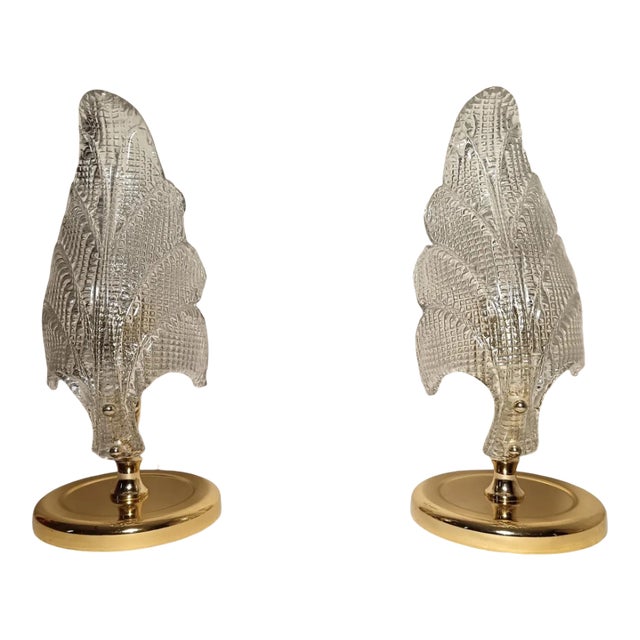 Mid-Century Regency Brass Bedroom Lamps in Murano Glass from Barovier, 1970s, Set of 2 For Sale