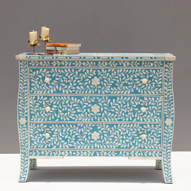 Not Yet Made - Made To Order French-Inspired Arabesque Bone Inlay Three-Drawer Chest by House of Jaipur For Sale - Image 5 of 5