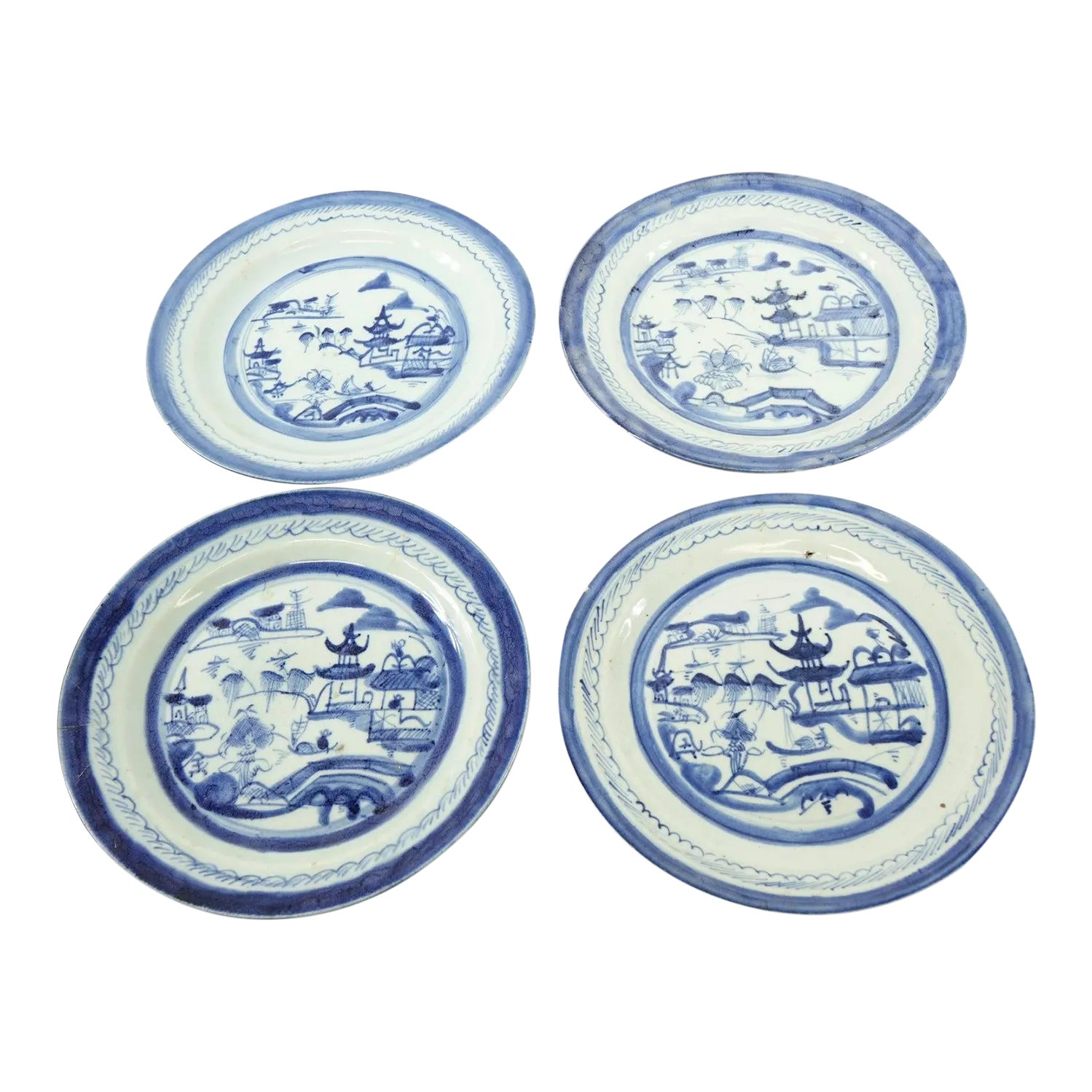 Antique Chinese Blue and White Porcelain Cantons - Set of 4 | Chairish