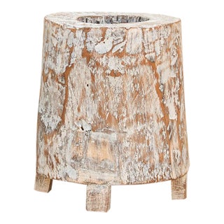 Vintage Hand-Hewn Whitewashed Mortar Planter For Sale