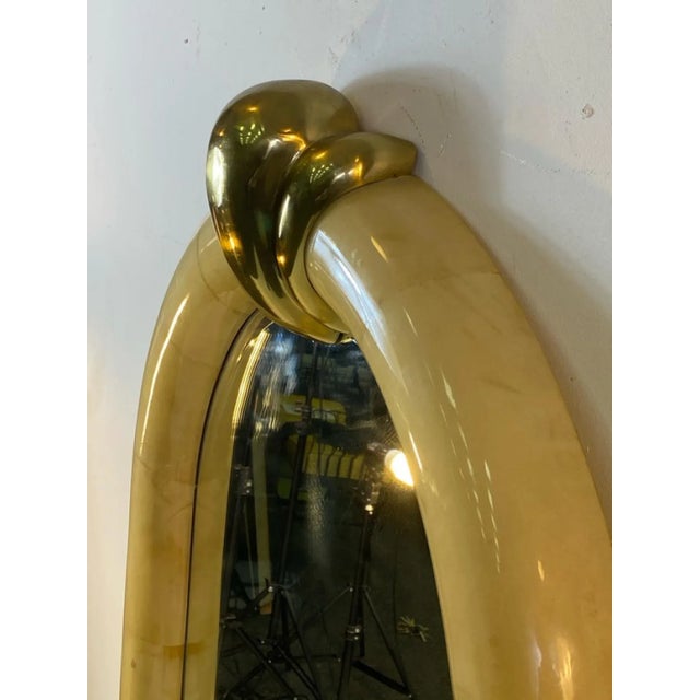 Karl Springer 1970s Karl Springer Goatskin & Brass Mirror For Sale - Image 4 of 10