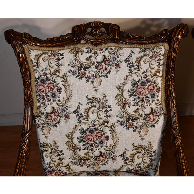 We are pleased to offer this beautiful pair of French Living room chairs, from the 1930s. This pair is made of Mahogany...