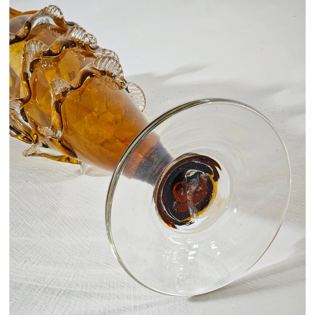 Mid-Century Modern Two-Handled Amber Murano Glass Vase, Italy, 1950s For Sale - Image 18 of 18