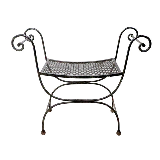 Arthur Umanoff Mid 20th Century Hollywood Regency Wrought Iron Saddle Seat Bench For Sale - Image 4 of 13