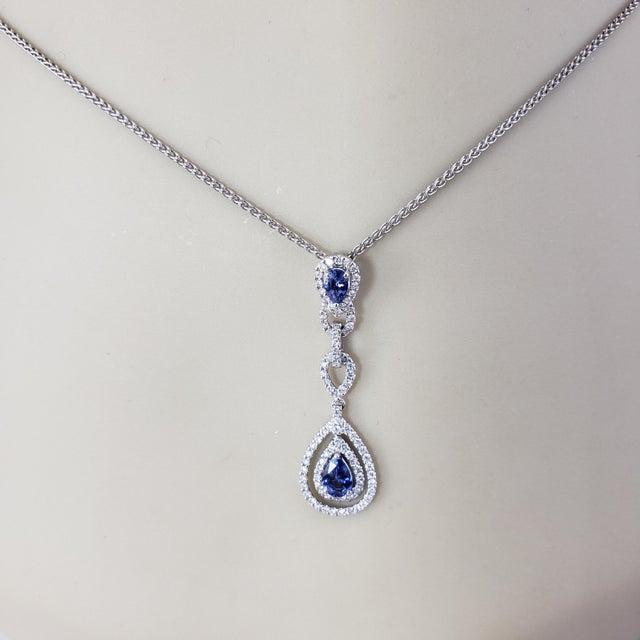 Metal Late 20th Century 14k White Gold Sapphire and Diamond Pendant Necklace For Sale - Image 7 of 8
