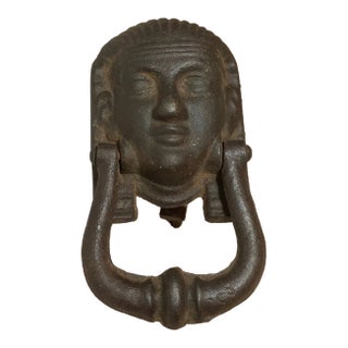 Antique 19th Century Egyptian Revival Sphinx Cast Iron Figural Door Knocker For Sale