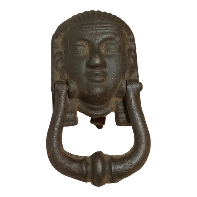 Antique 19th Century Egyptian Revival Sphinx Cast Iron Figural Door Knocker For Sale