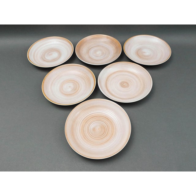 Mid-Century Modern Mid 20th Century Royal Crown Derby Studio Glaze Classic Vanilla Taupe Pasta Bowl Set of 6 For Sale - Image 3 of 7