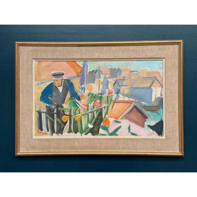 Carl Gunne, Figure by a Fence with Flowers, 1950s, Oil Painting on Canvas, Framed For Sale - Image 16 of 18