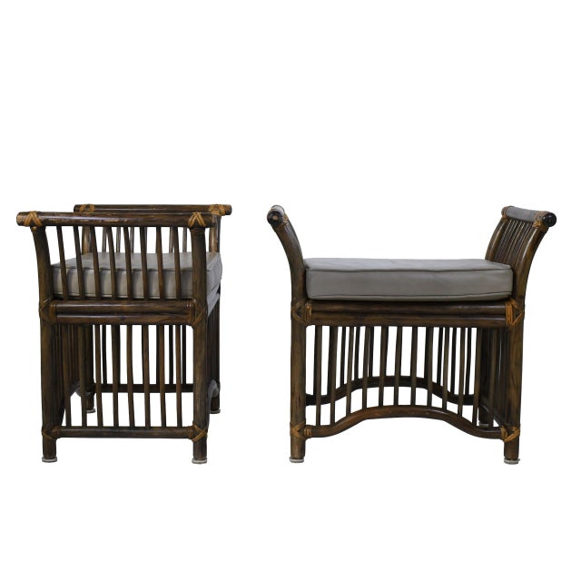 Pair of Brown Jordan Rattan Wing Benches For Sale - Image 4 of 4