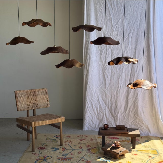 Flat Corrugated Leaf Pendant Light in Teak For Sale - Image 15 of 18