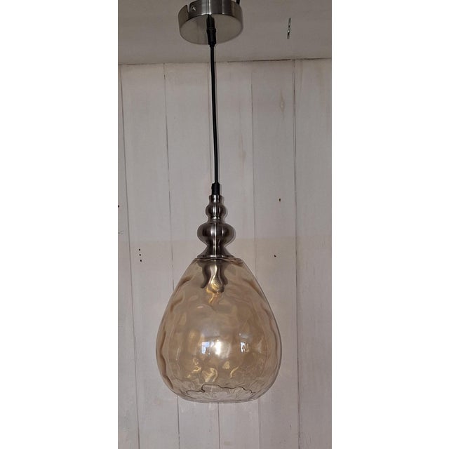 Vintage Metal Ceiling Lamp with Lightly Tinted Glass Shade from Fischer and Honsel, 2000s For Sale - Image 4 of 8