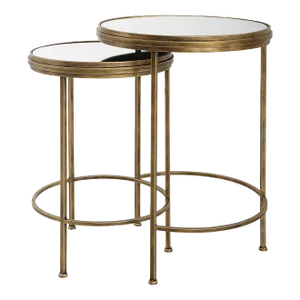 Antique Brass & Mirror Round Nesting Tables - Set of 2
