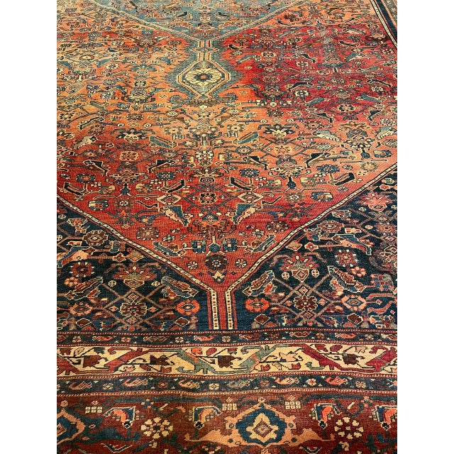 19th Century 19th Century Oversized Persian Bidjar Rug, Hand-Knotted Wool, Herati Geometric Pattern, Pale Blue & Terracotta, 11x19 For Sale - Image 5 of 7