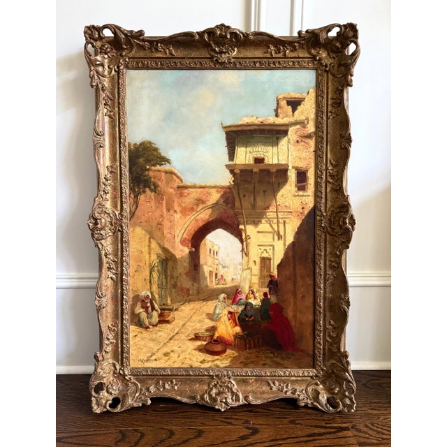 A striking Orientalist oil painting by Austrian artist Franz Richard Unterberger (1838-1902) housed in a period and...