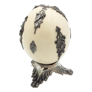 Ostrich Egg on Silver Support Feet For Sale