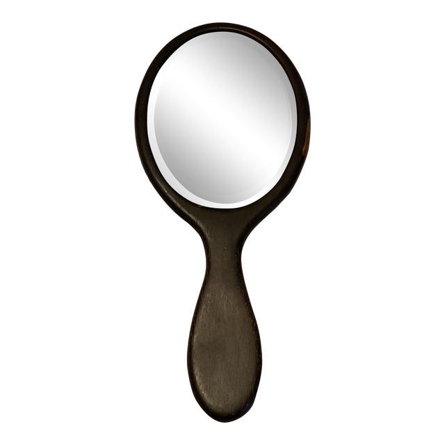 Early 20th Century Ebony Wood Oval Hand Held Vanity Mirror Chairish