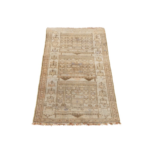 Tribal Mid-Century Neutral Tribal Wool Area Rug – Hand-Knotted Neutral Vintage Accent For Sale - Image 3 of 8