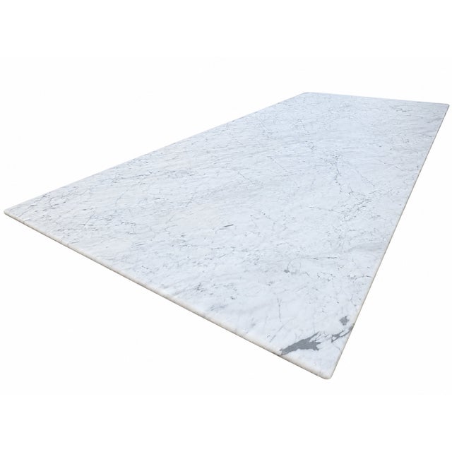 Rh Aero Stone Rectangular Dining Table – 120" | Italian Carrara Marble Top | Cast Iron Pedestal Base For Sale - Image 15 of 18