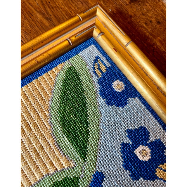 Mid 20th Century Chinoiserie Needlepoint in Gilt Bamboo Frame For Sale - Image 5 of 10
