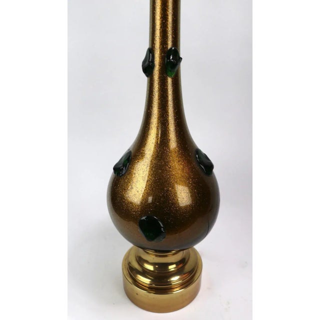 Murano Glass Lamp With Gold Inclusion and Green Prunts For Sale - Image 12 of 13