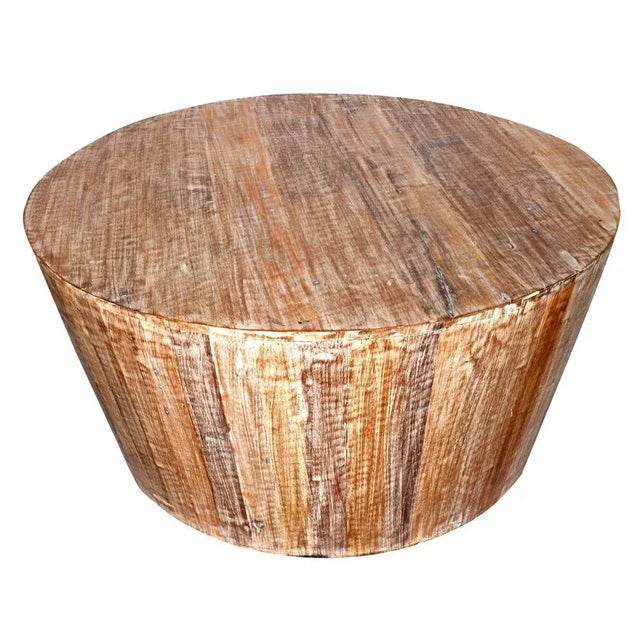 Rustic Solid Wood Handmade 36" Round Tapered Sides Barrel Coffee Table For Sale In Dallas - Image 6 of 6