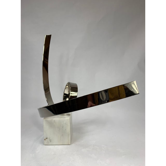Mid-Century Modern Signed Abstract Metal Sculpture on Marble Plinth For Sale In Chicago - Image 6 of 12