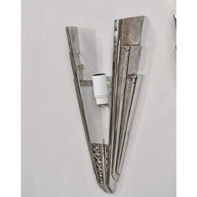 Silver A Pair of French Art Deco Wall Sconces by Maynadier - 1930 France - 2 Pairs Available For Sale - Image 8 of 11