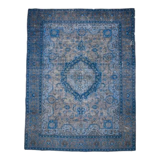 1970s Vintage Persian Handmade Wool Cotton Blue Area Rug For Sale