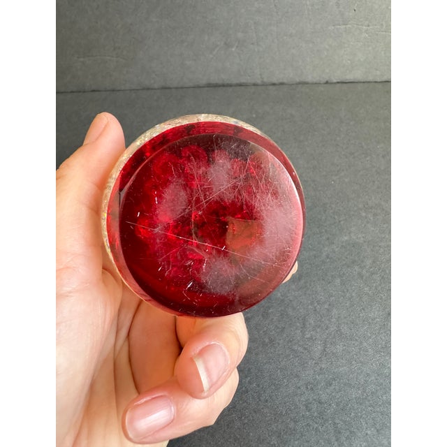 Plastic Mid Century Lucite Egg Paperweight Mushroom Tree Resin Art Bubbles Vintage Red Base For Sale - Image 7 of 10