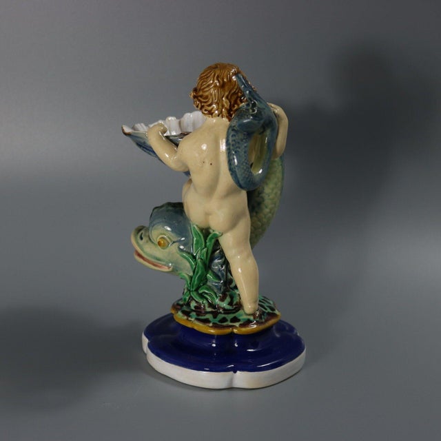 Minton Majolica Boy and Dolphin Salt For Sale - Image 4 of 12