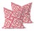 Pair of handcrafted pillows fashioned with Christopher Farr Puzzle in Hot Pink fabric on the front and backed in flax-...