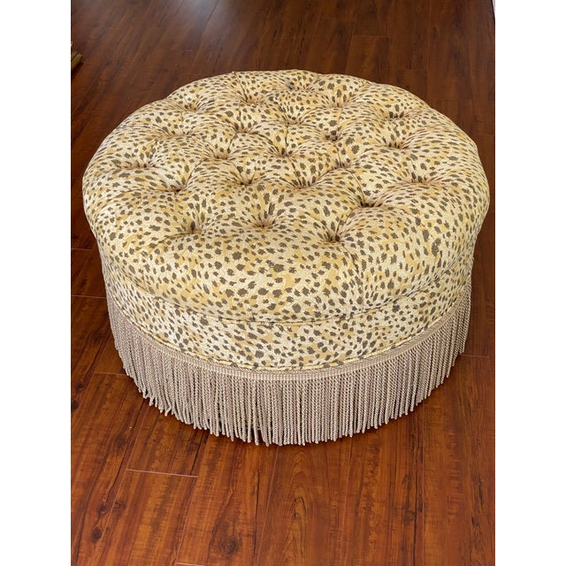 Leopard Print Round Tufted Ottoman With Fringe Chairish