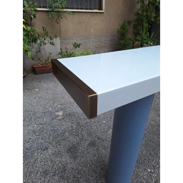 Blue Console in White Lacquer with Cylindrical Plastic Legs by Tresoldi Salvati, 1980s For Sale - Image 8 of 9