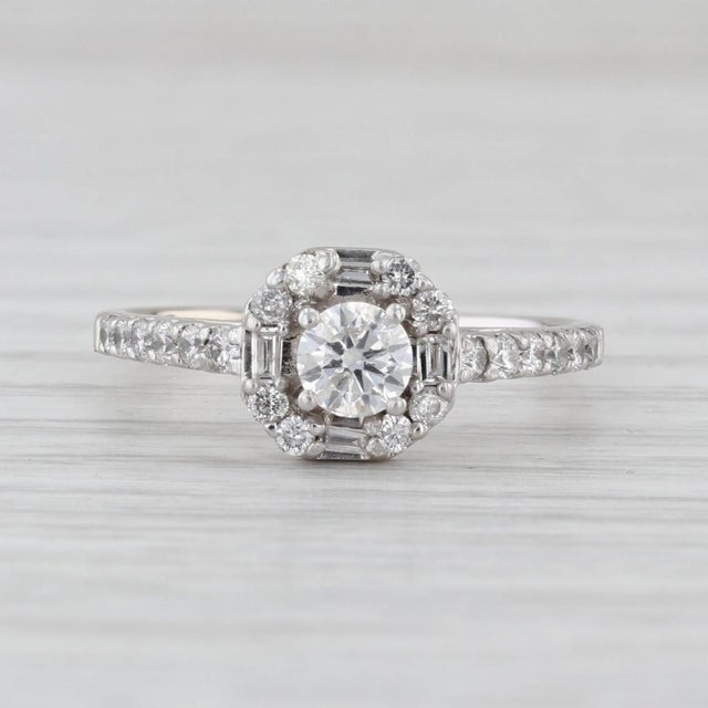 Silver 0.75ctw Round Diamond Halo Engagement Ring 14k White Gold Size 6.5 Cathedral For Sale - Image 8 of 8