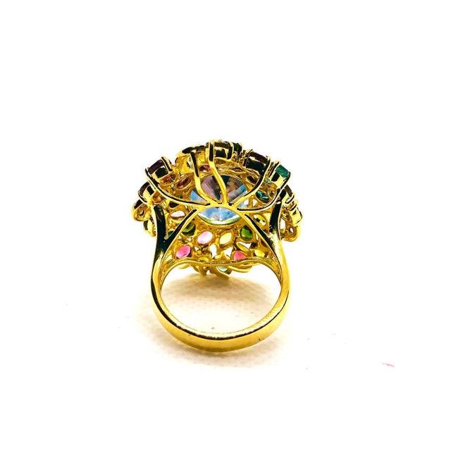 Bochic “Capri” Vintage Multi Sapphire, Amethyst & Diamond Ring Set In 18K Gold & Silver For Sale - Image 4 of 7