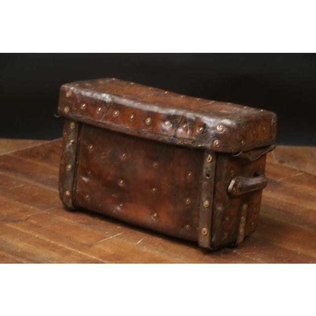 Thick Brown Leather Trunk, 1890s For Sale - Image 5 of 9
