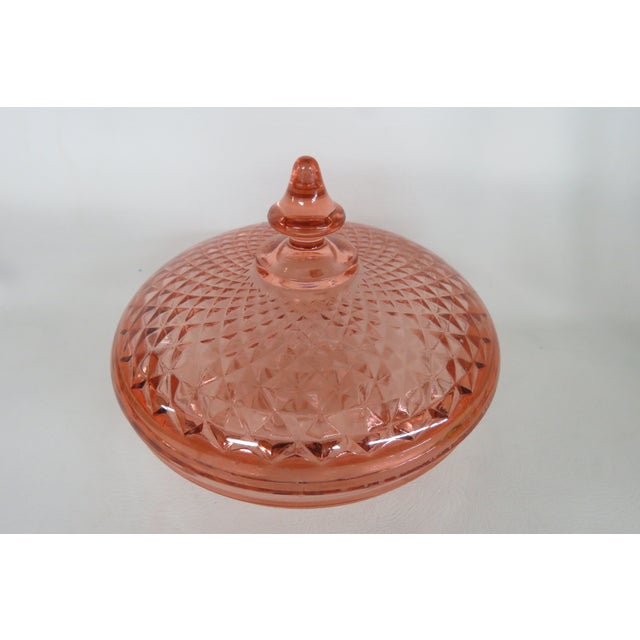 Pink Depression Glass 3 Footed Candy Dish With Diamond Quilt Pattern Lid 4757b For Sale In Miami - Image 6 of 14
