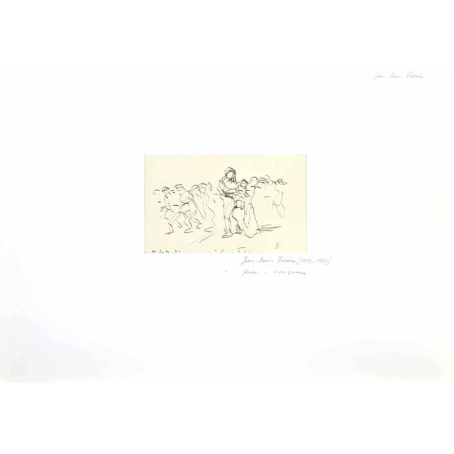 Jean-Luis Forain, Taking the Child, Pencil Drawing, Late 19th Century For Sale