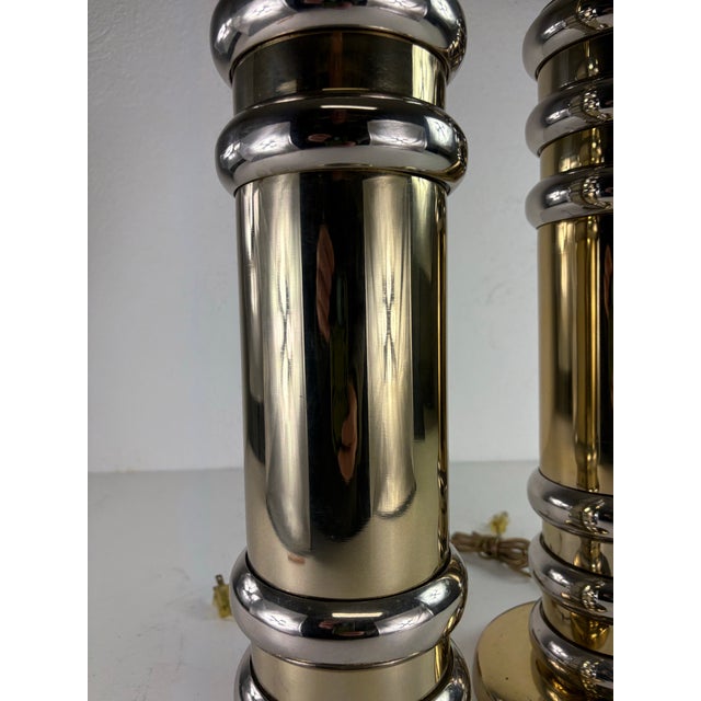 Mid-Century Mod. Chrome and Brass Modern Table Lamps/Pair For Sale - Image 4 of 11