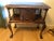Rare early 1900s table stand. Beautifully hand-carved tiger oak cabinet with attached dark-veined stone marble top. Single...